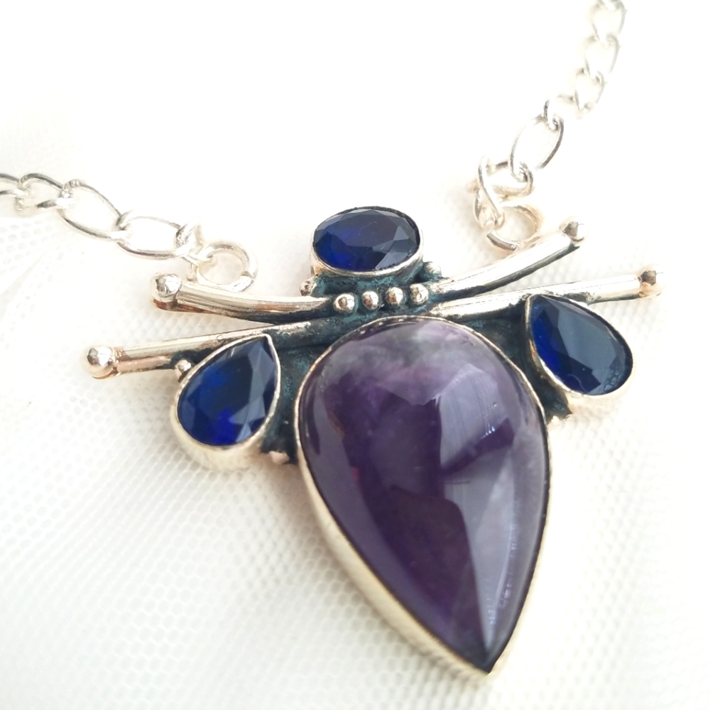 Genuine Amethyst Gemstone 925 Sterling Silver Handmade Necklace NEW